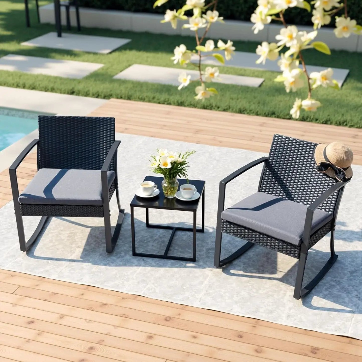 All Weather Outdoor Rocking Chair Set with Cushions from PriceLows™