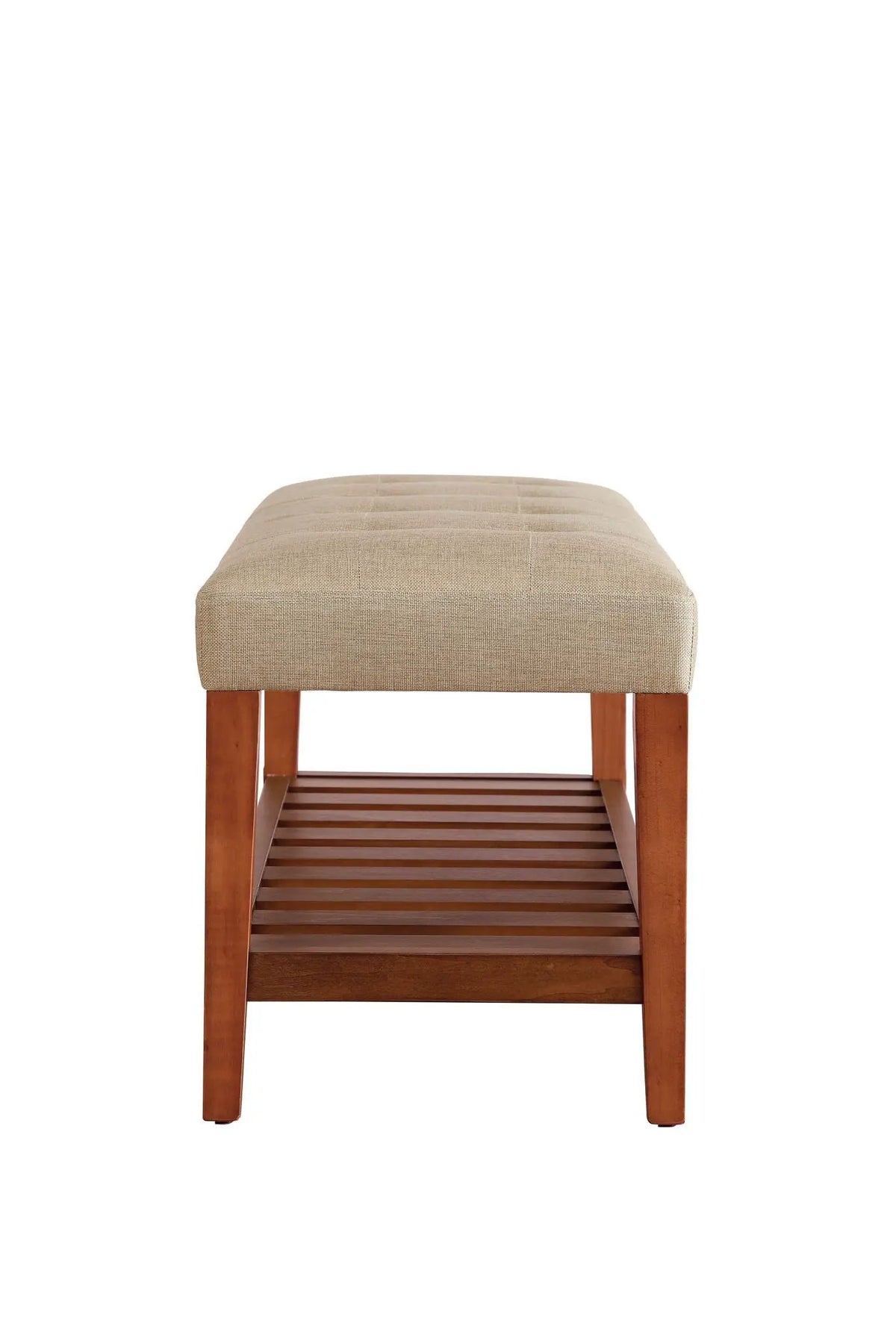 Charla Upholstered Bench | Tufted Fabric Seat | Oak Color Scheme | Armless Rectangular Design