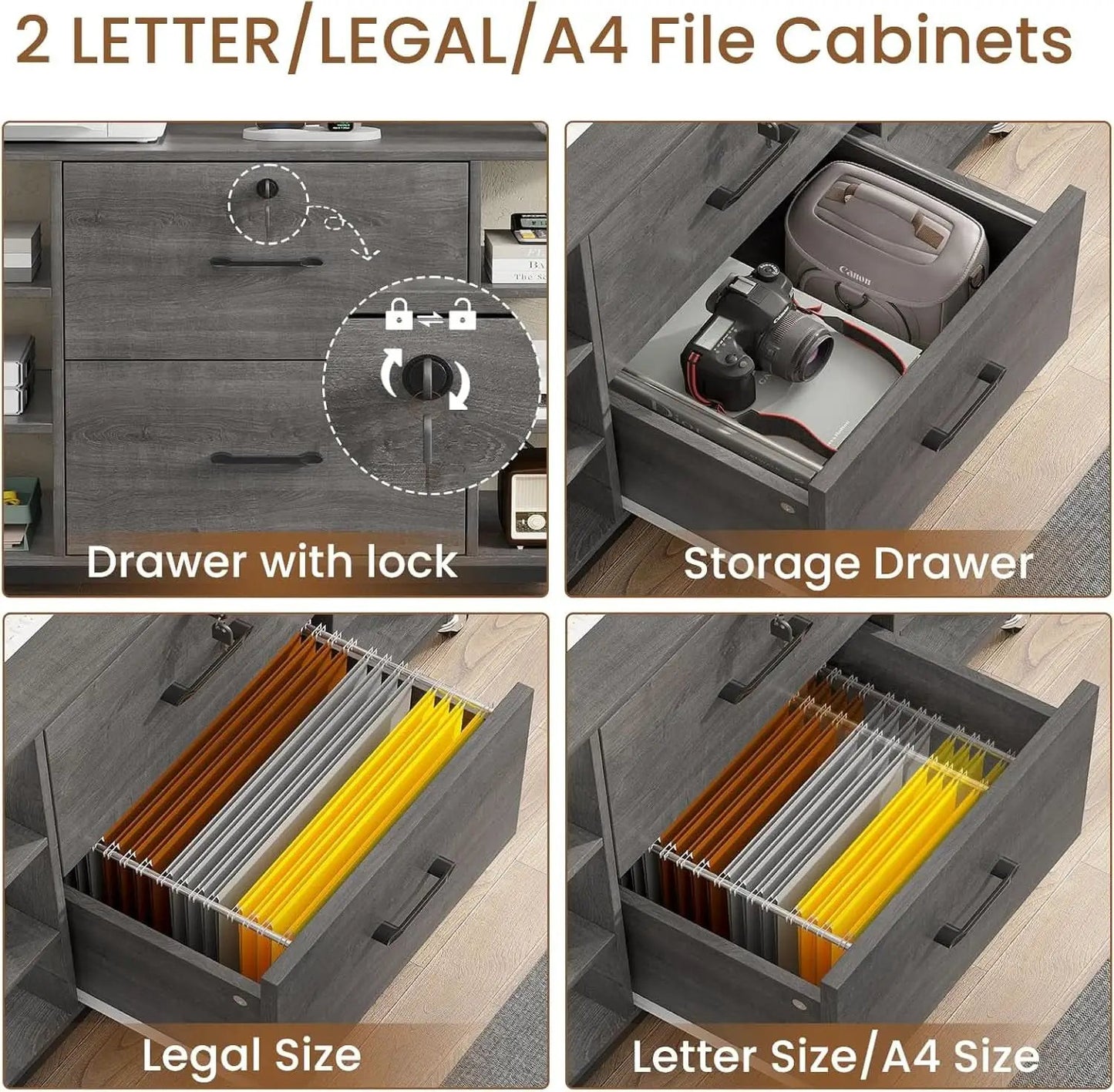 44 Inch 2 Drawer File Cabinet Grey With Lock For Office from PriceLows™