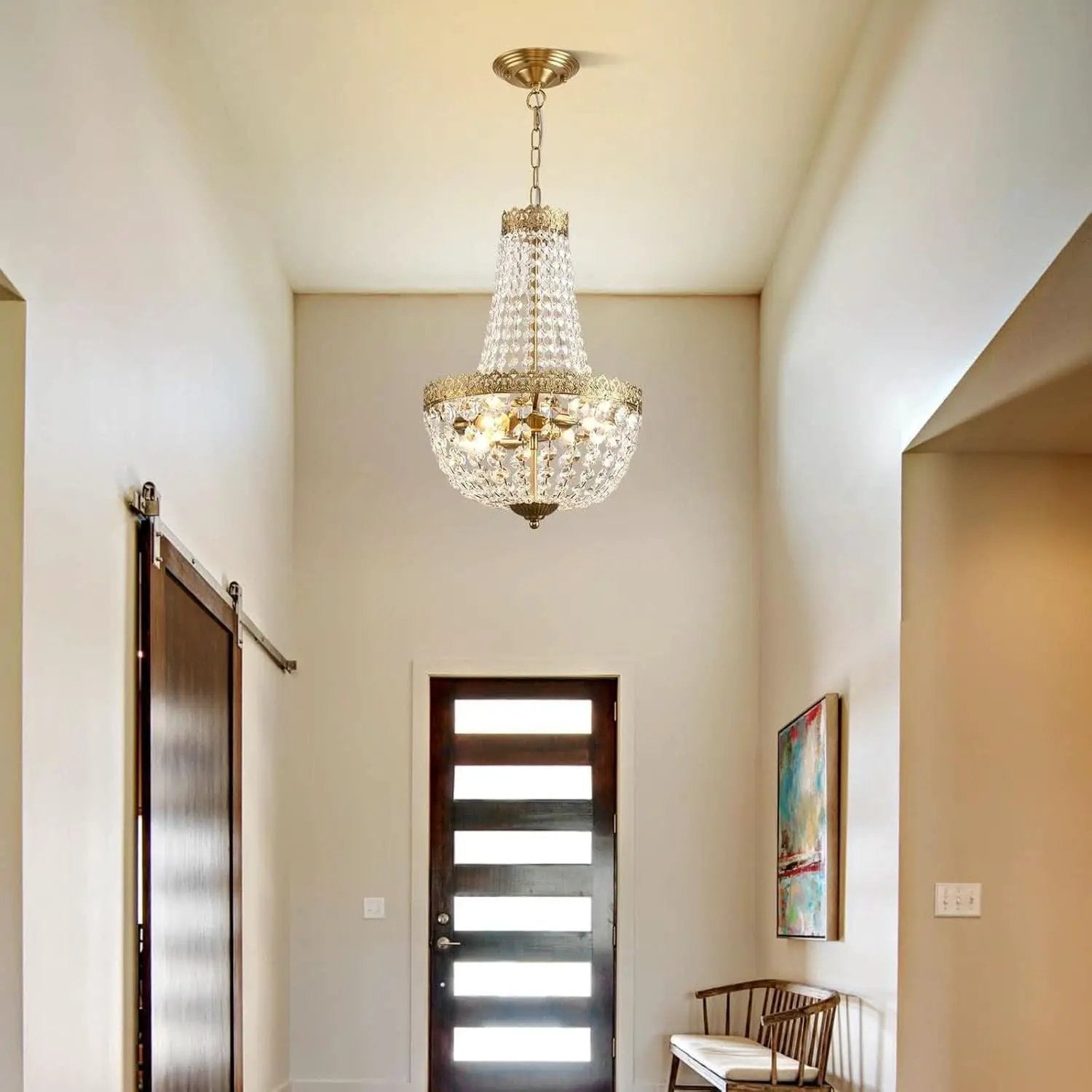 Antique Brass Crystal Chandelier Four Light Pendant from PriceLows™