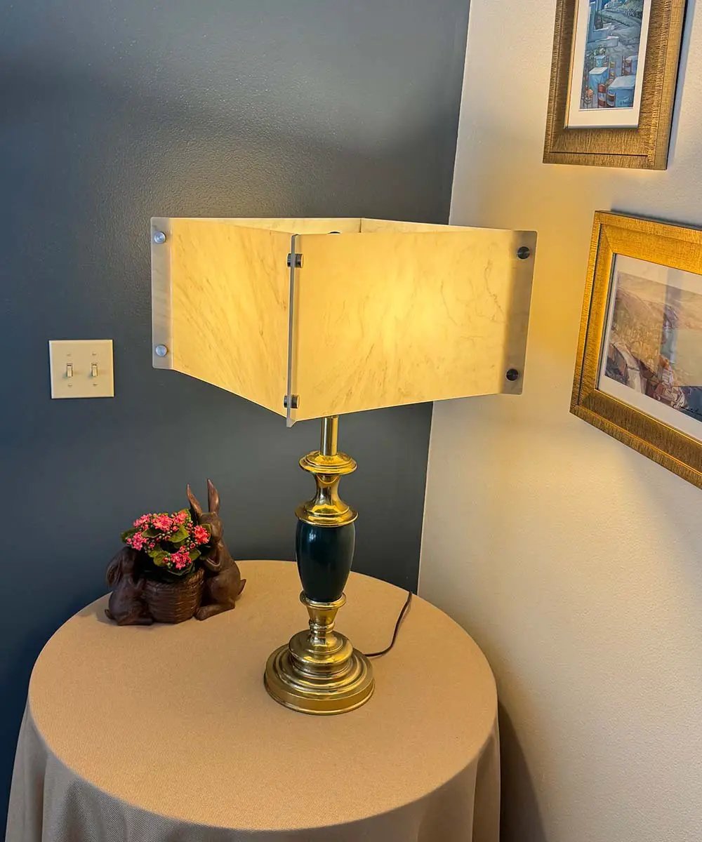 Square Lampshade | 15x15x9 Shallow Drum | Faux Marbled Alabaster