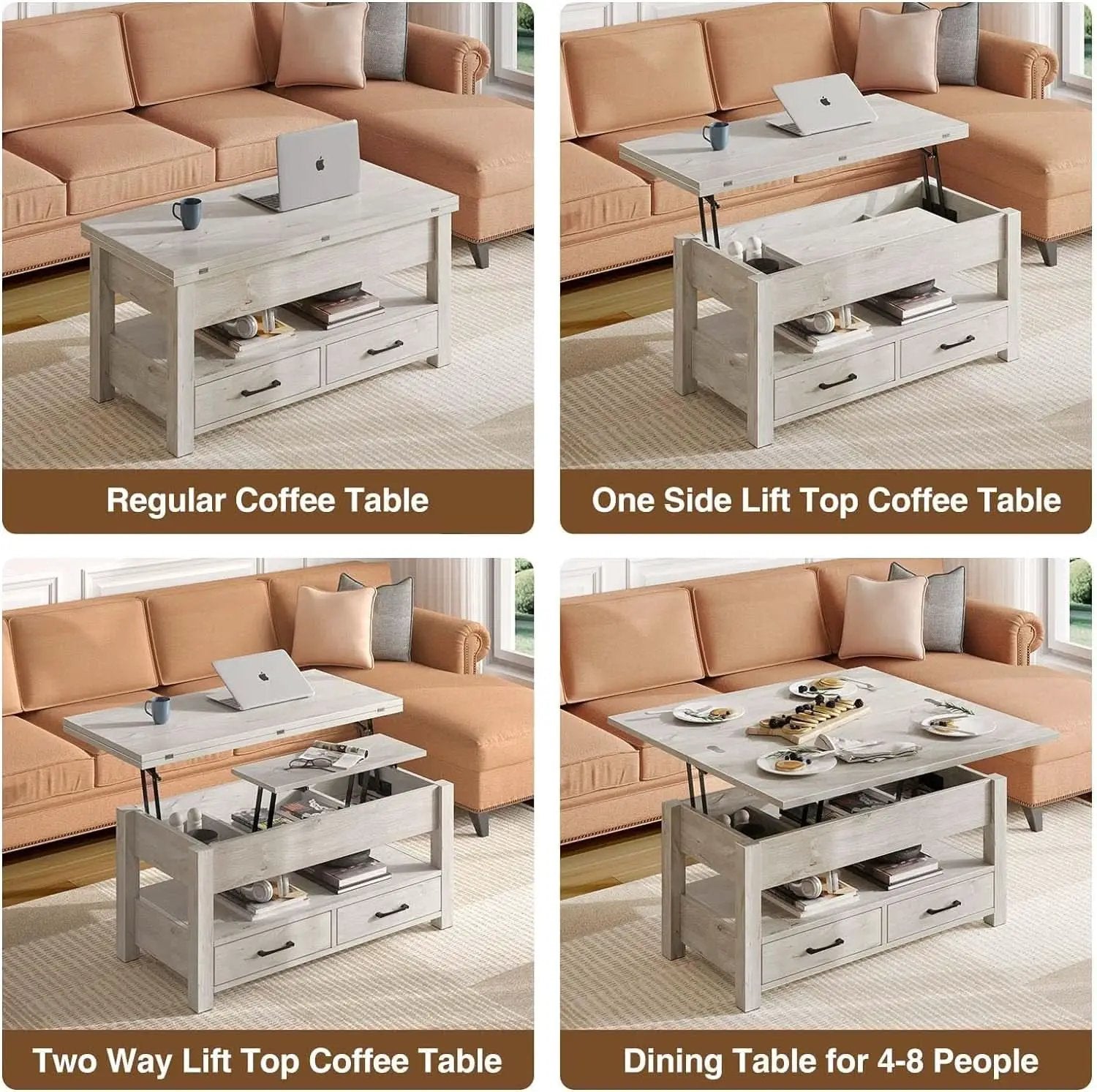 Grey Lift Top Coffee Table With Drawers Hidden Compartment from PriceLows™