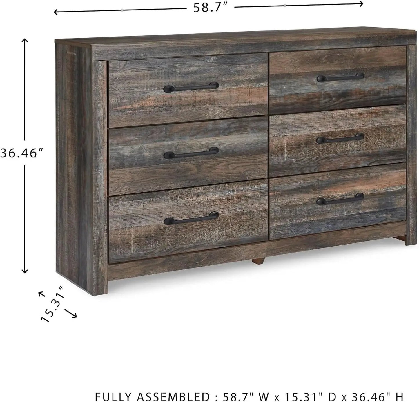 Rusticated Six Drawer Dresser Weathered Brown Bedroom from PriceLows™