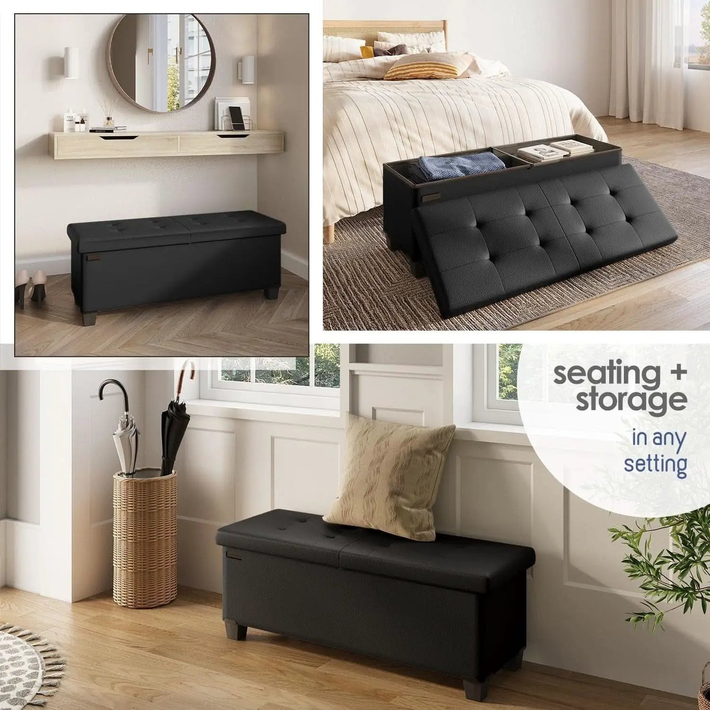 Black Forty ThreeInch Premium Multifunctional Storage Ottoman Bench from PriceLows™
