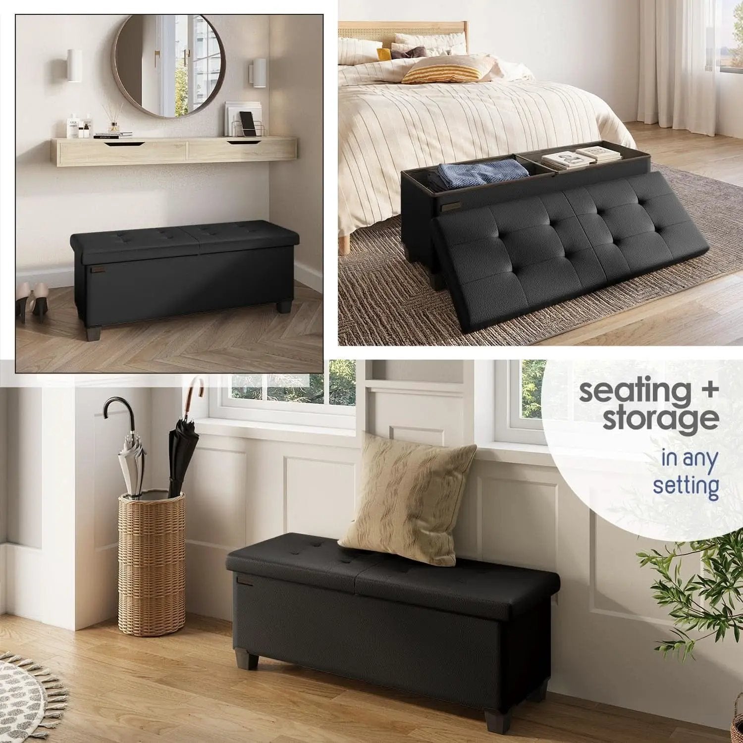 Black Forty ThreeInch Premium Multifunctional Storage Ottoman Bench from PriceLows™
