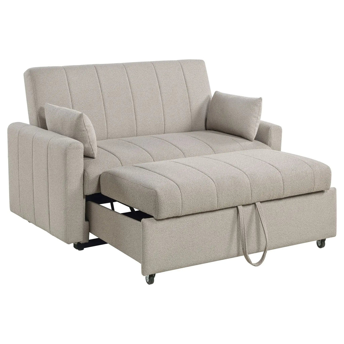 Portland Boucle Upholstered Sleeper Sofa Bed Latte Sleeper Loveseat | 59.75 x 34 x 36.5 in | Boucle | Bedroom