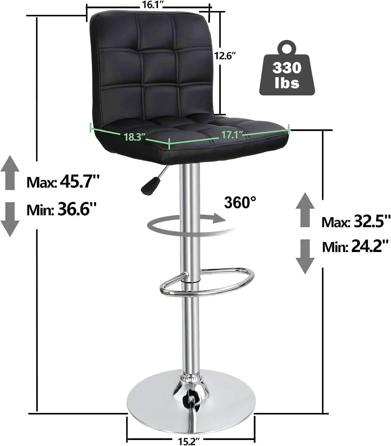 Set of 4 Adjustable Swivel PU Leather Bar Stools Modern from PriceLows™
