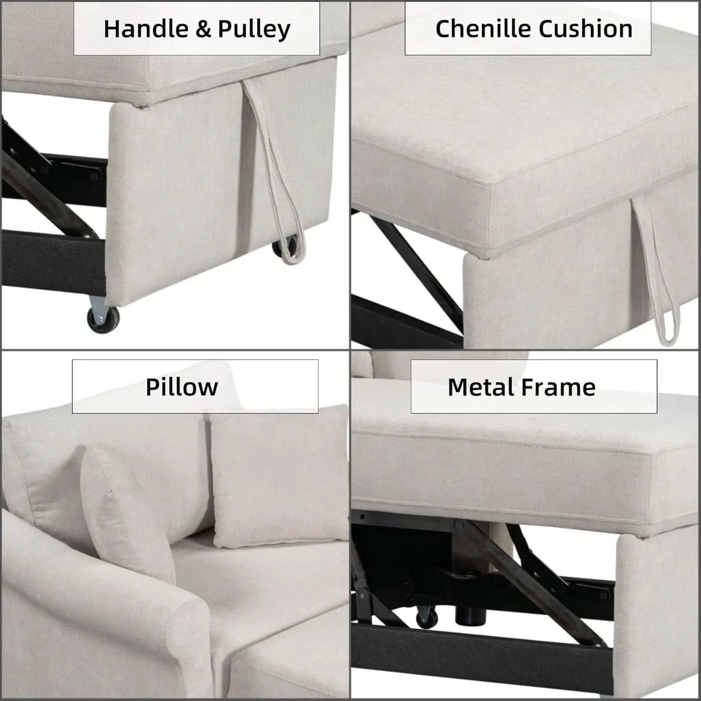 Chenille Convertible Sleeper Chair With Backrest Beige from PriceLows™