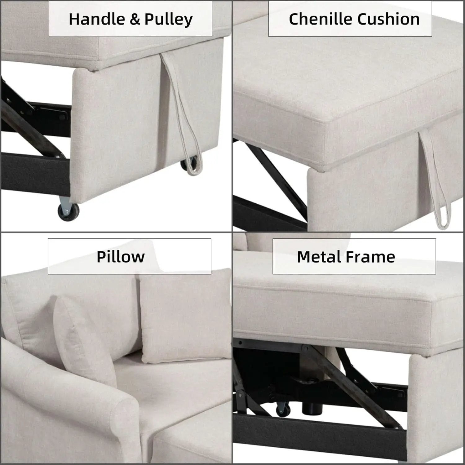 Chenille Convertible Sleeper Chair With Backrest Beige from PriceLows™