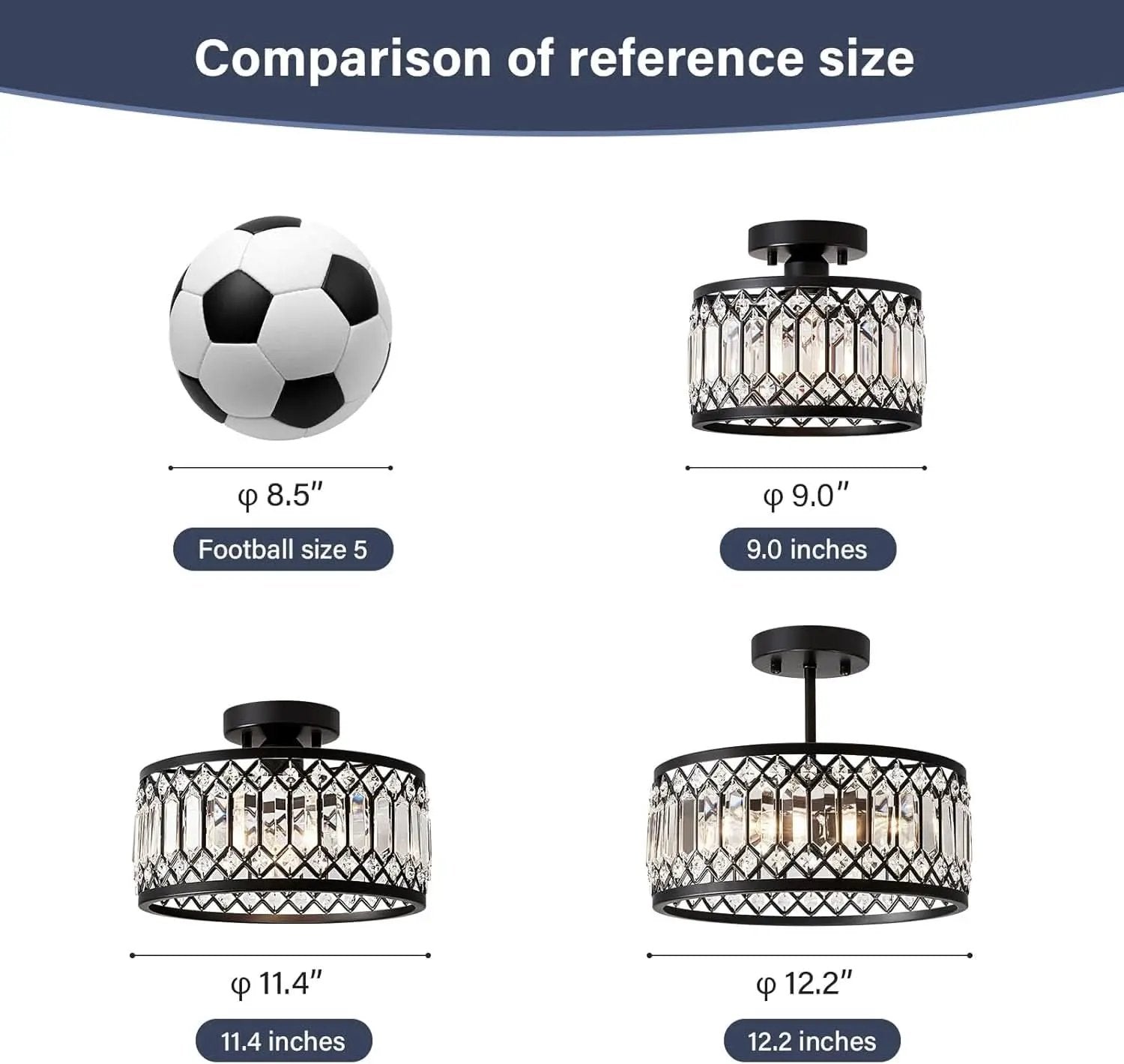 Crystal Black Three Light Semi Flush Mount Ceiling Light from PriceLows™