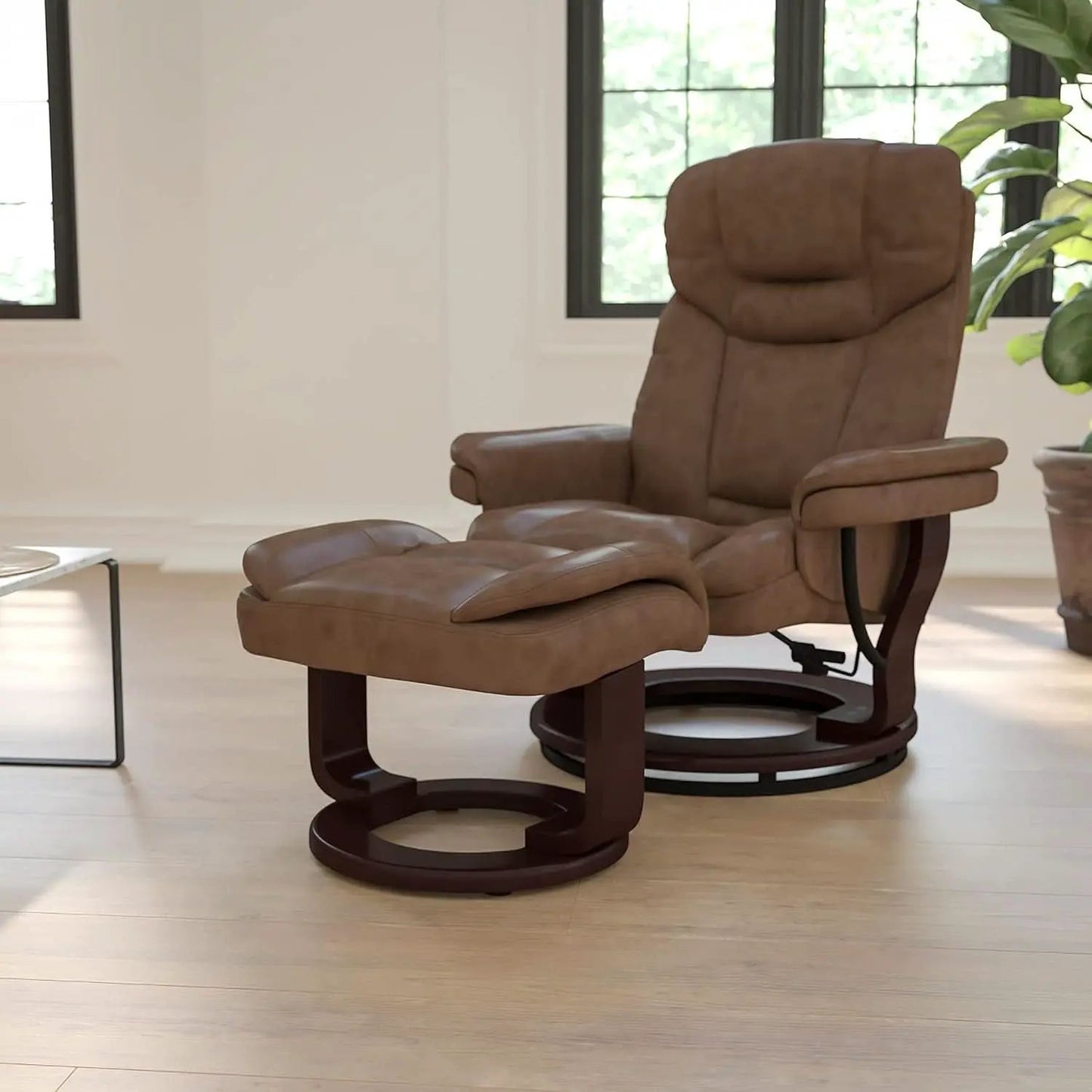 Leathersoft Recliner With Ottoman Palimino Swivel from PriceLows™