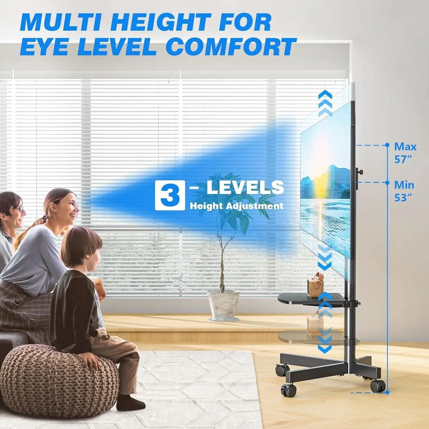 Mobile TV Stand Adjustable Height For 23 To 60 Inch TVs from PriceLows™