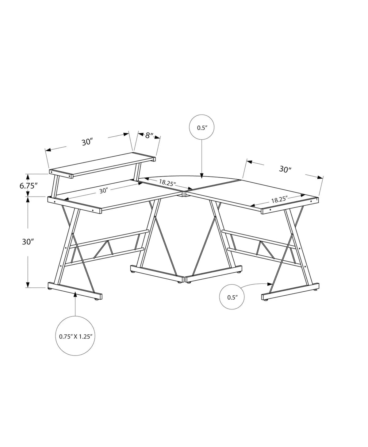 L-Shaped Computer Desk | 48.25 Inch Width | Raised Left Shelf | Durable Construction