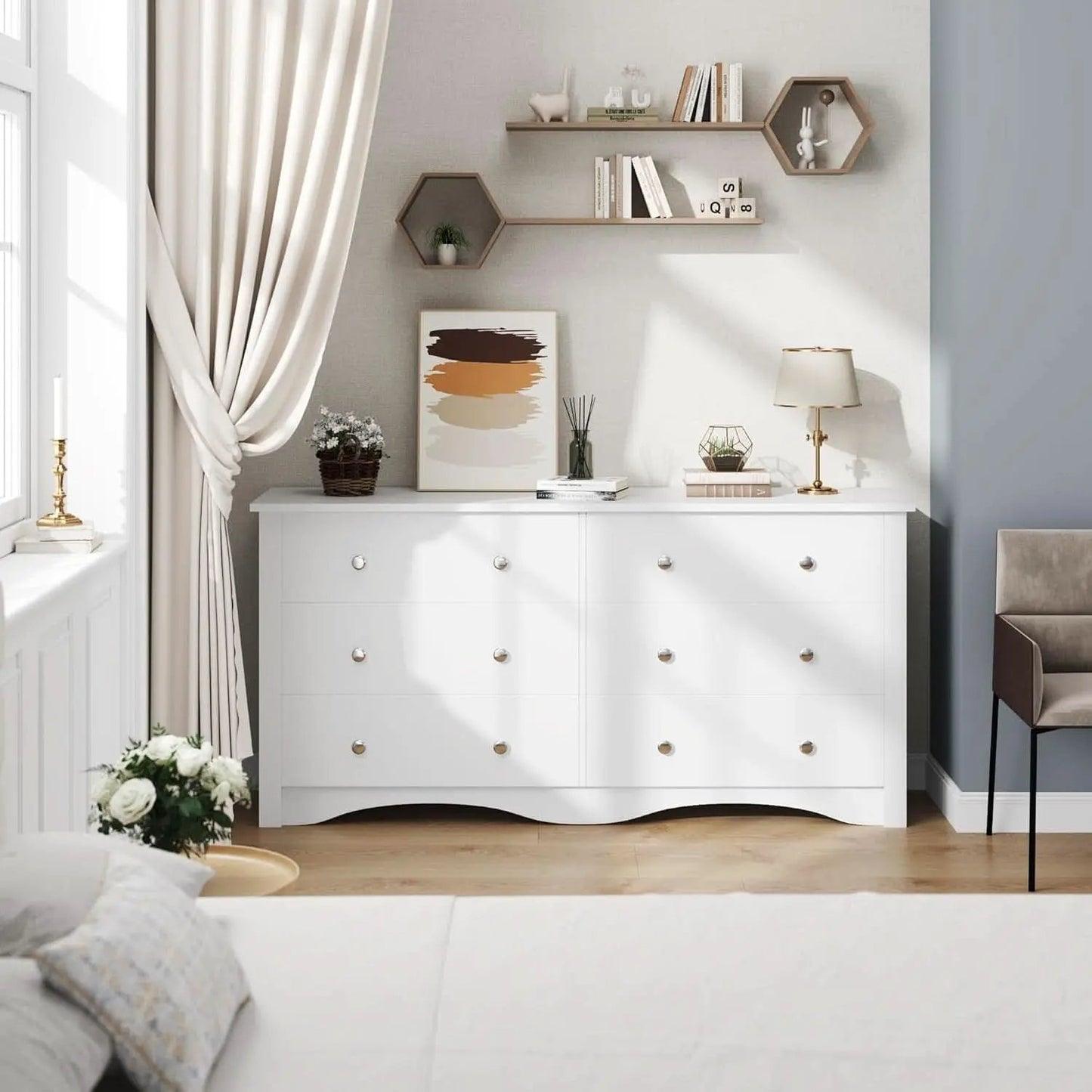 6 Drawer Dresser and TV Stand in White for 65 Inch TV from PriceLows™