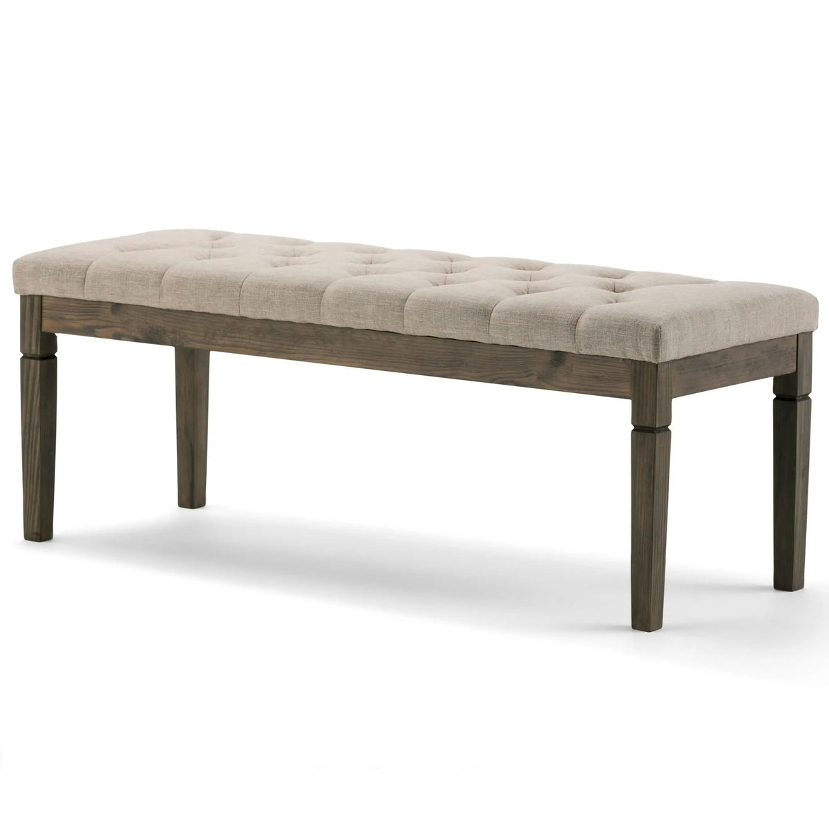Waverly Upholstered Ottoman Bench | Tufting Detail | Carved Legs | Solid Wood Frame