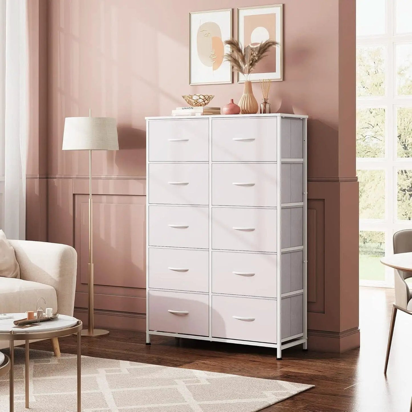 Fabric Dresser With 10 Drawers In White For Bedroom Storage from PriceLows™