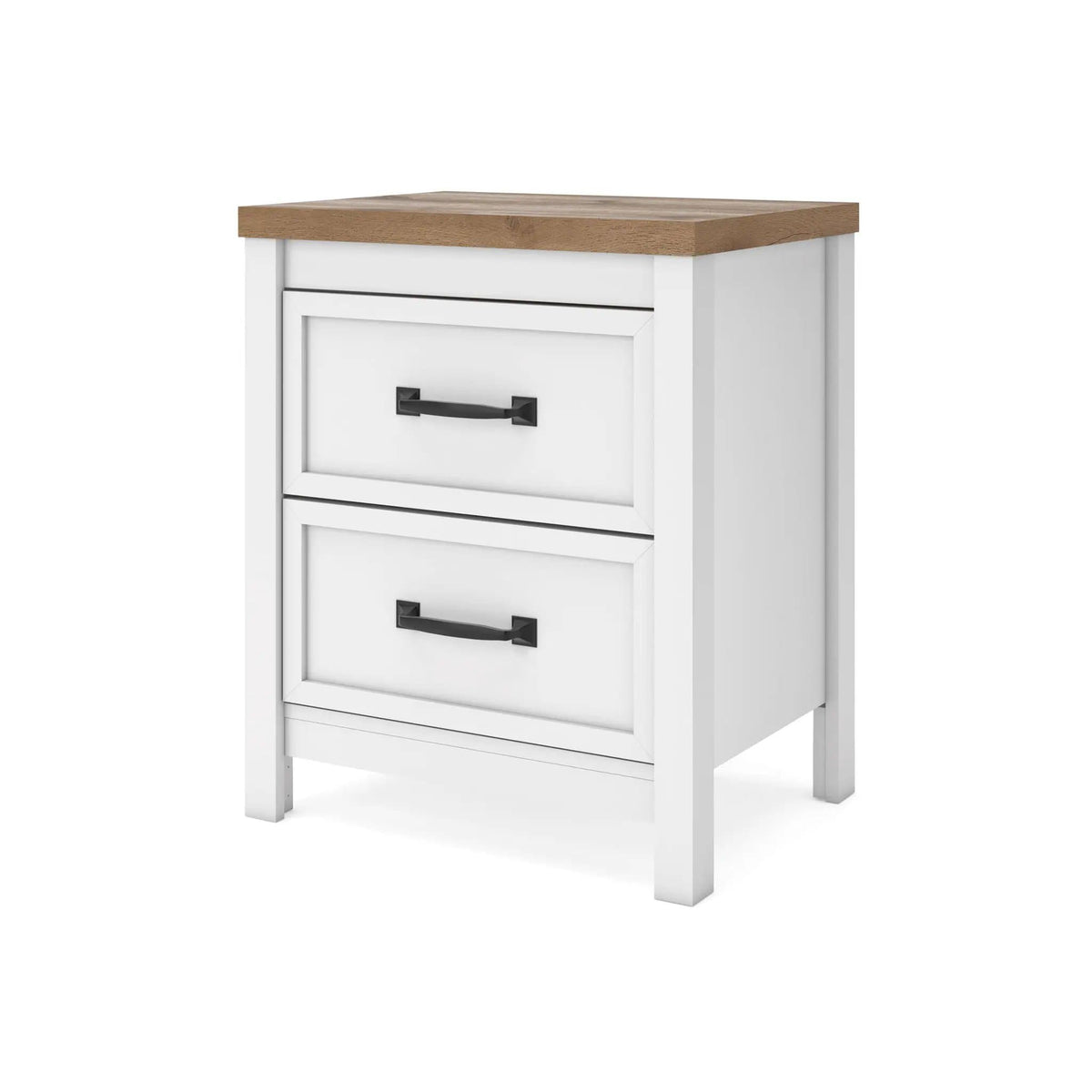 Kerisden Two Drawer Night Stand Accent Nightstand | 20.87 x 15.63 x 25 in | Engineered Wood & Mdf | White / Brown
