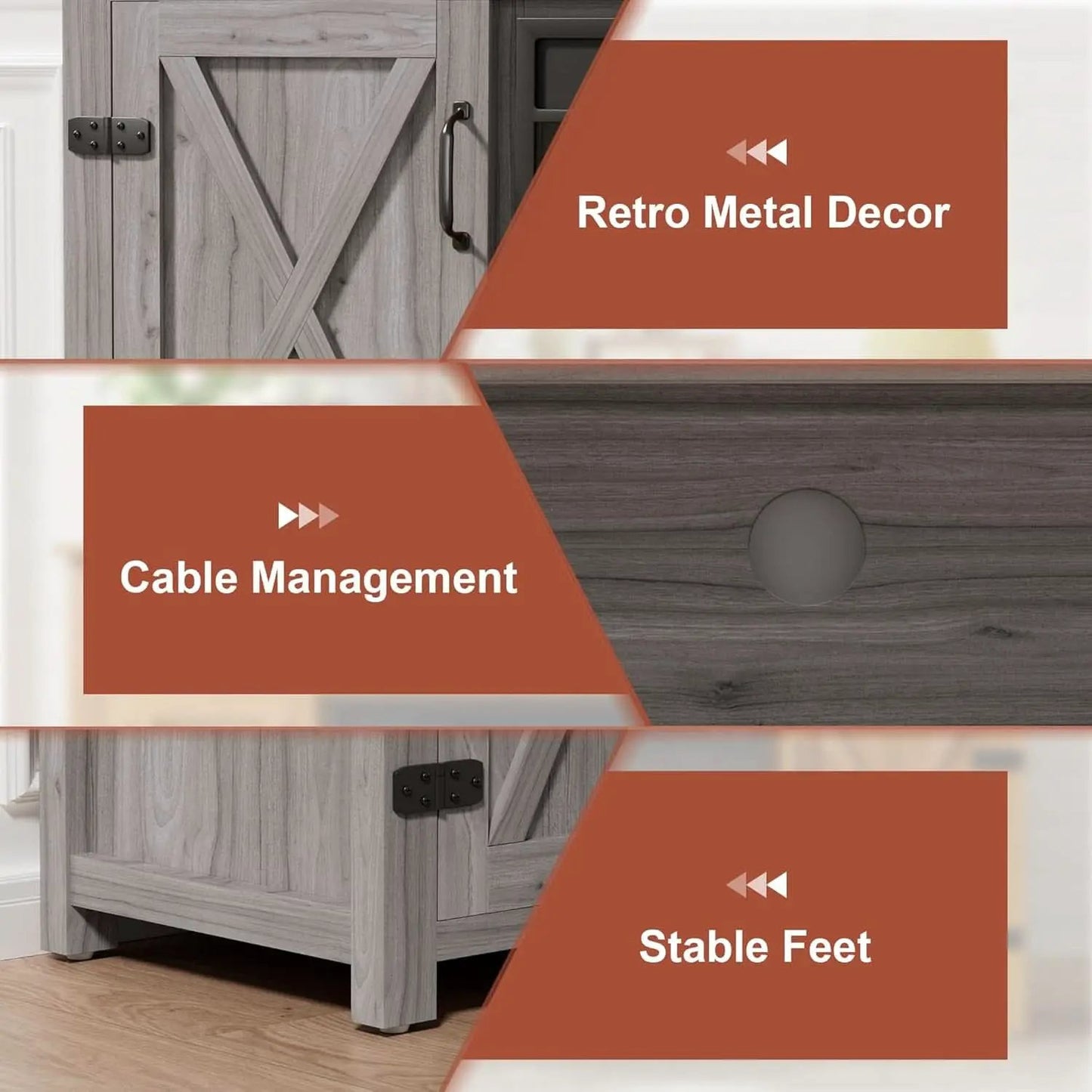 Rustic Fireplace TV Stand 65 Inch with Barn Doors Grey Wash from PriceLows™