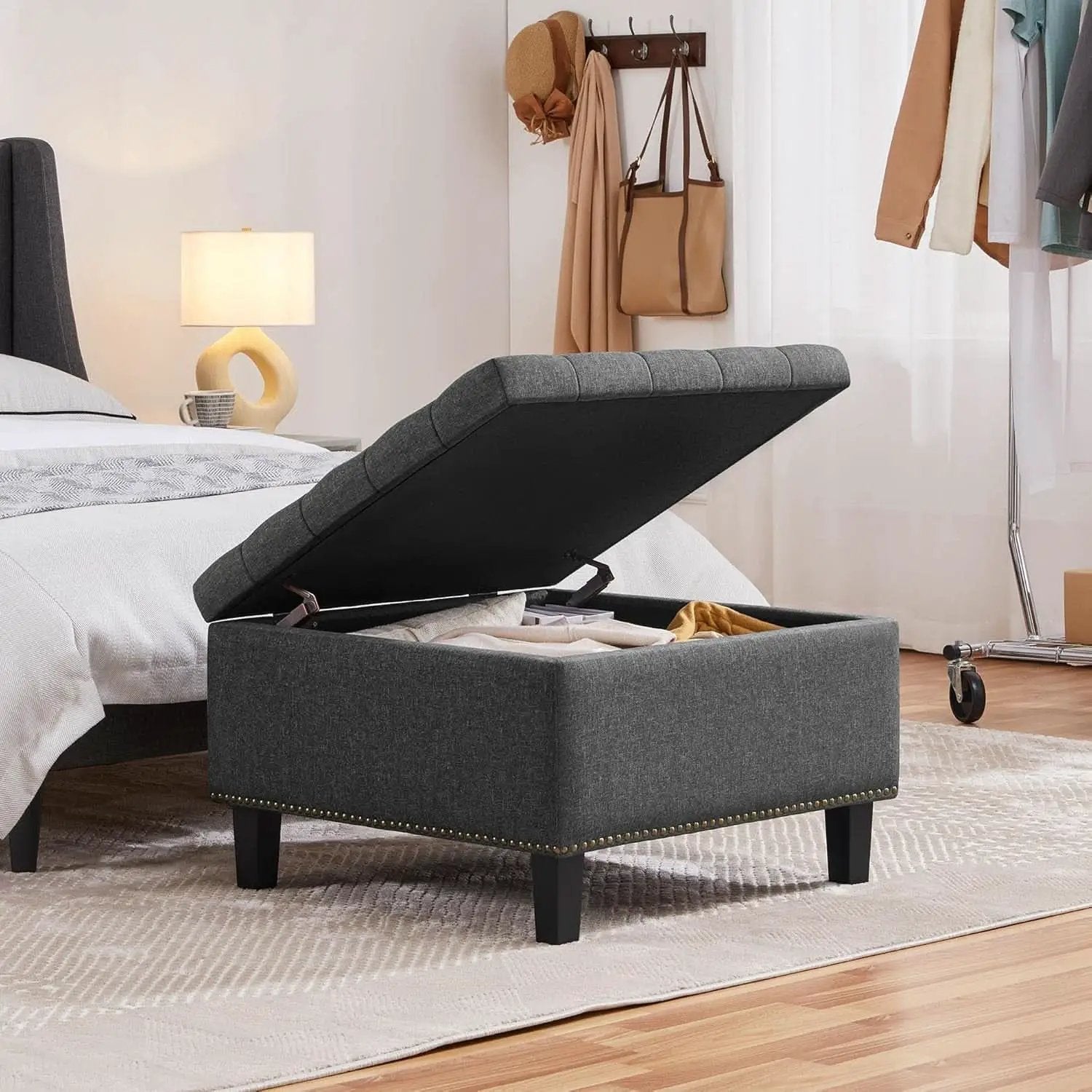 28 Inch Entryway Ottoman Bench Charcoal With Storage from PriceLows™