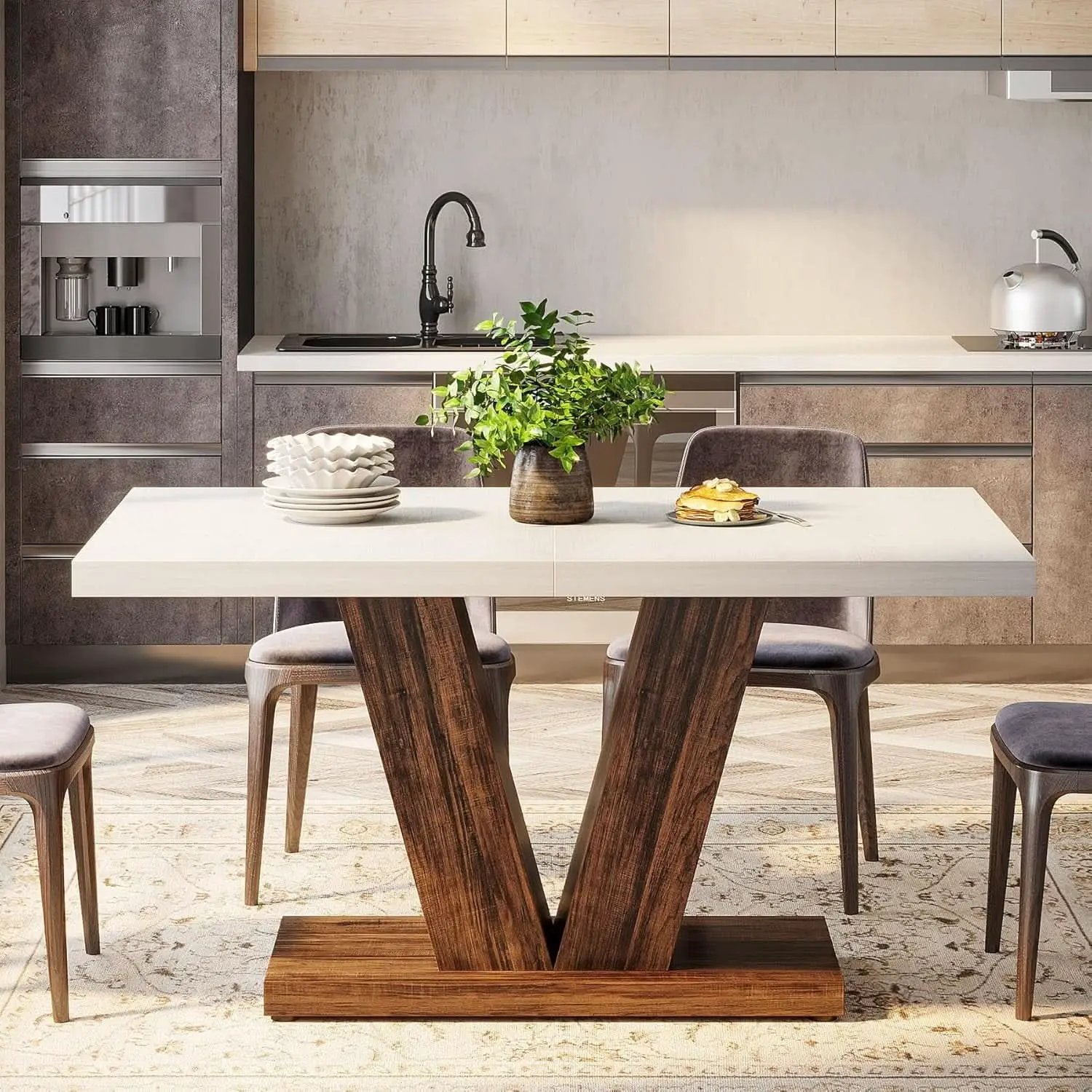 47 Inch White Oak Dining Table With Heavy Pedestal Base from PriceLows™