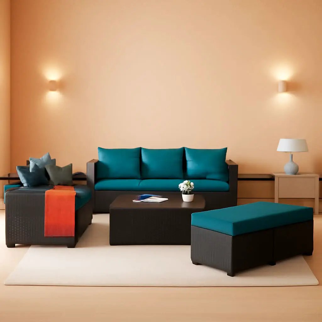 Patio Furniture Set 7 Piece Peacock Blue Anti Slip Cushions from PriceLows™