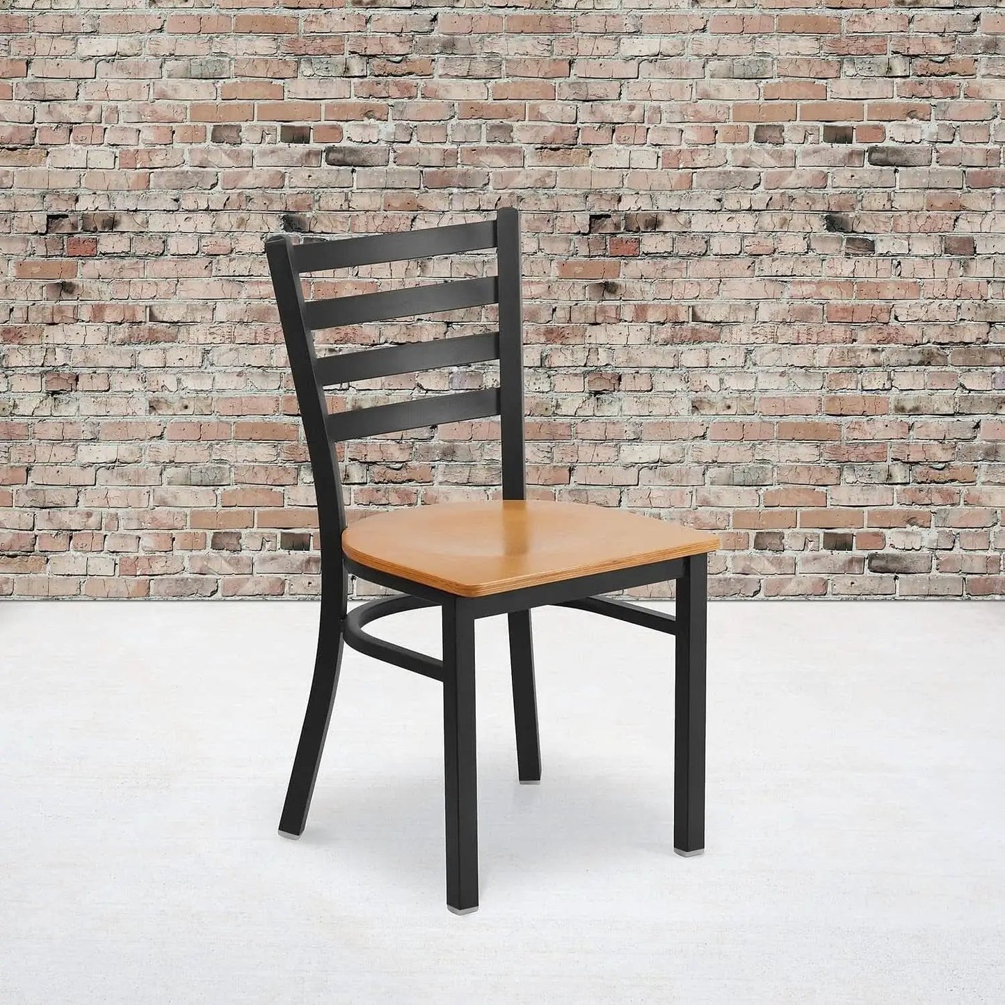 Hercules Series Black Ladder Back Metal Dining Chair Set of 2 With Natural Wood Seat from PriceLows™