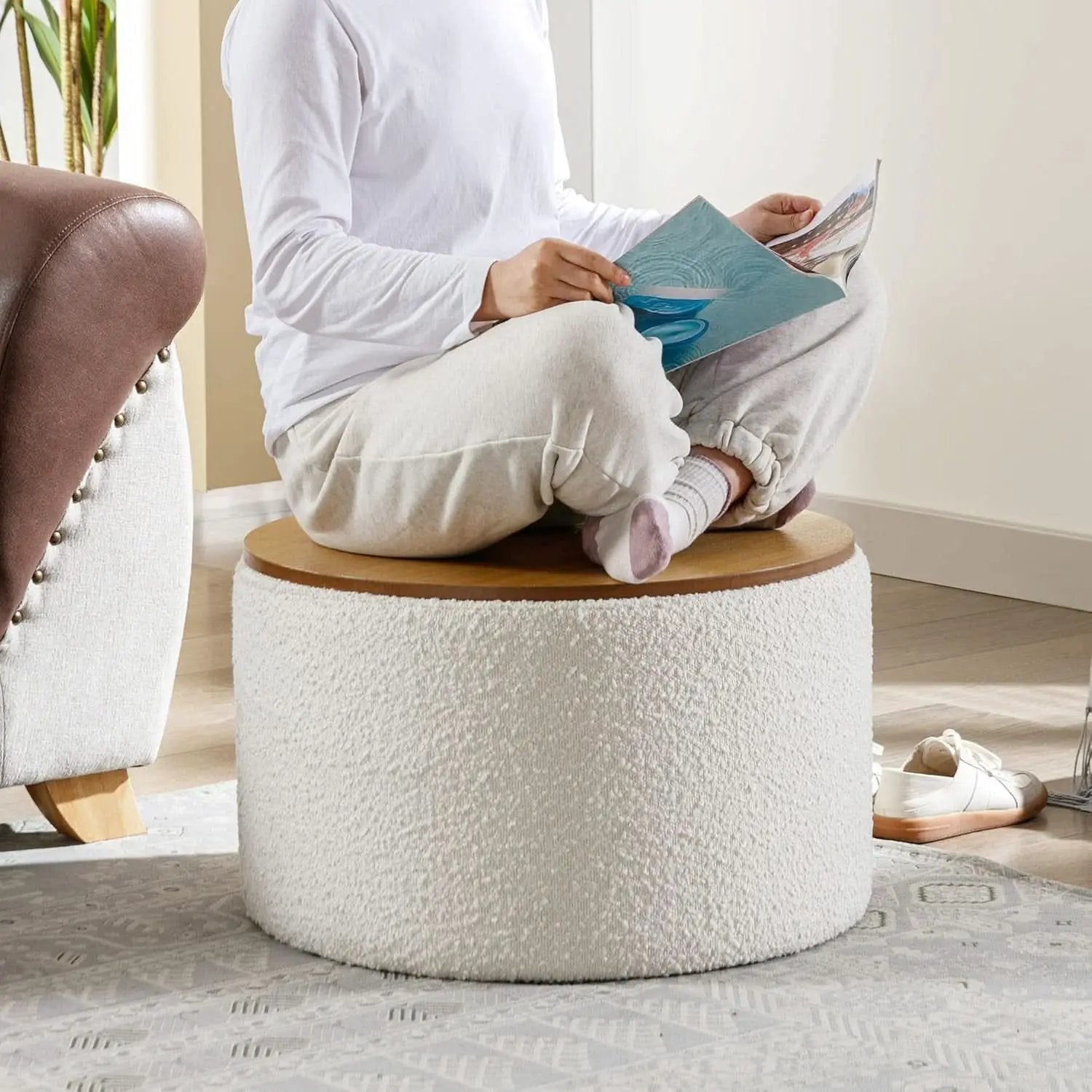 21 Inch Round Ottoman With Ample Storage Compartment from PriceLows™