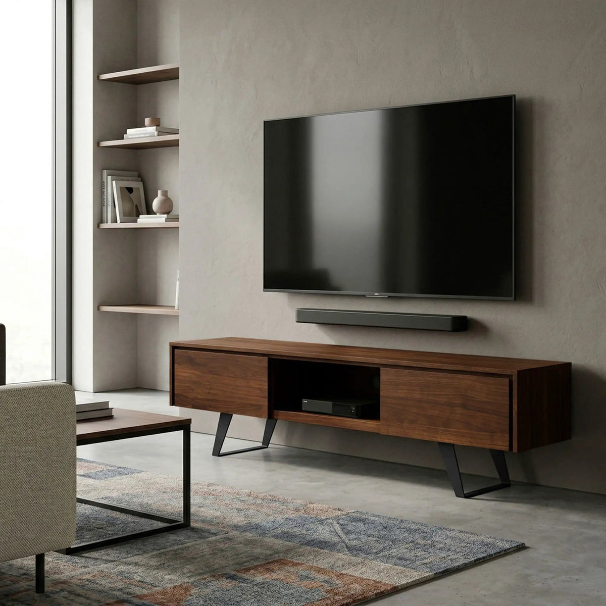 Lowry Handcrafted TV Media Stand | 72 x 17 x 20 in | Solid Wood & Walnut | Walnut
