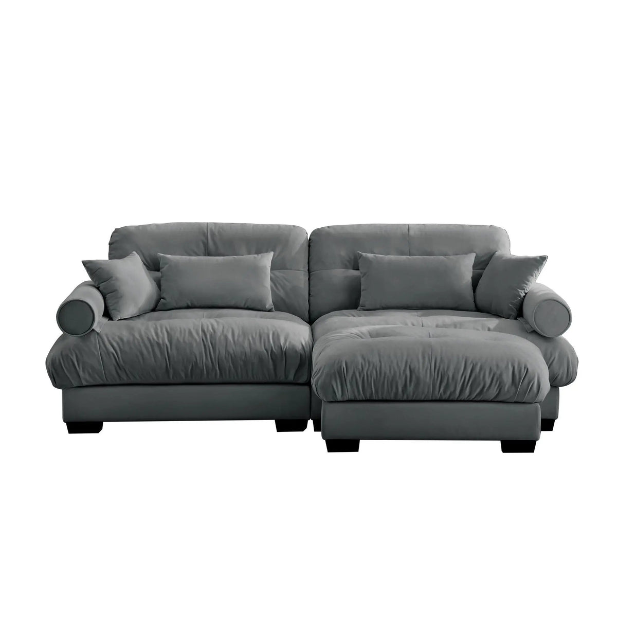 Modular Sectional Sofa | Deep Comfort Cushions | Vintage Fabric Ottoman