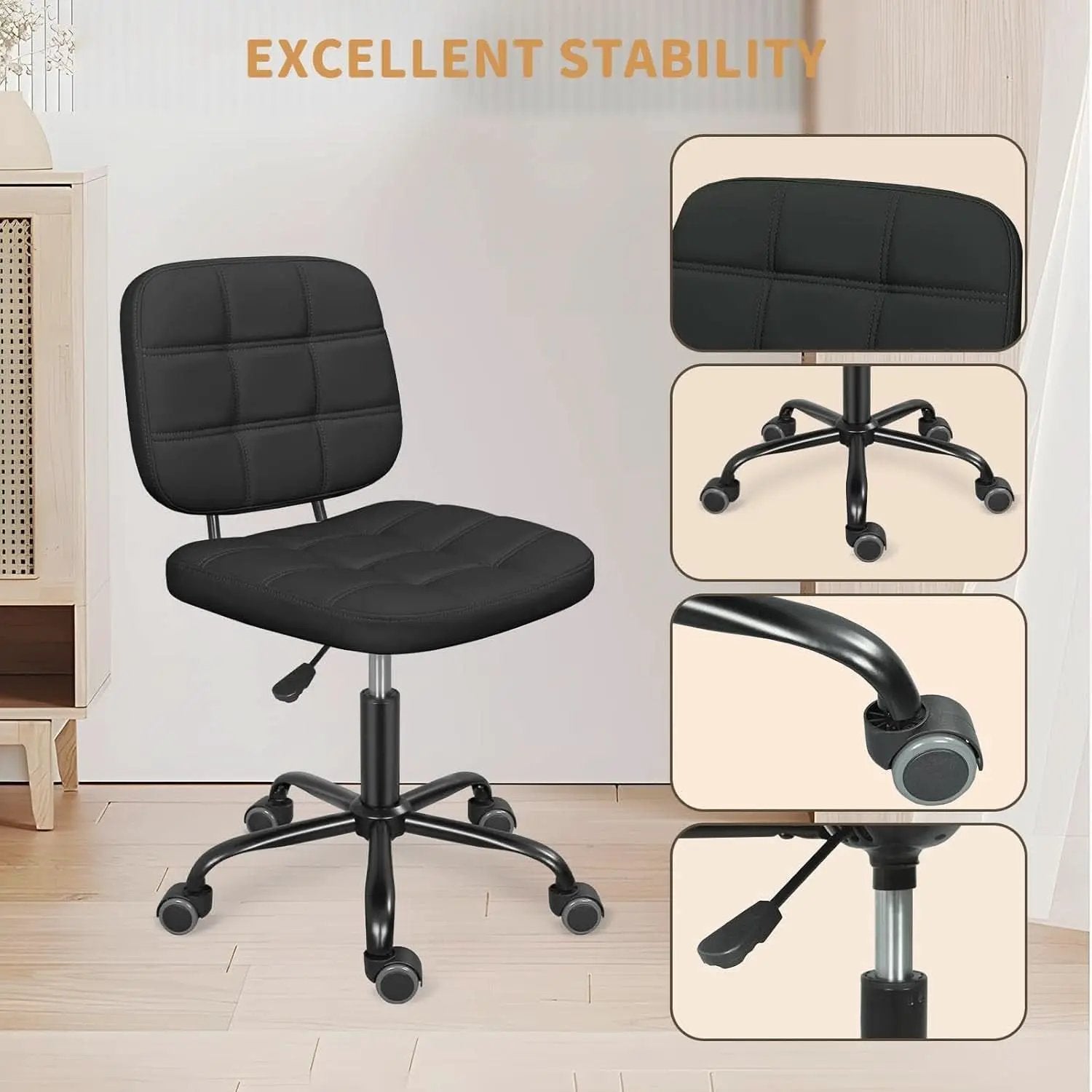 Armless Rolling Desk Chair Black Height Adjustable from PriceLows™
