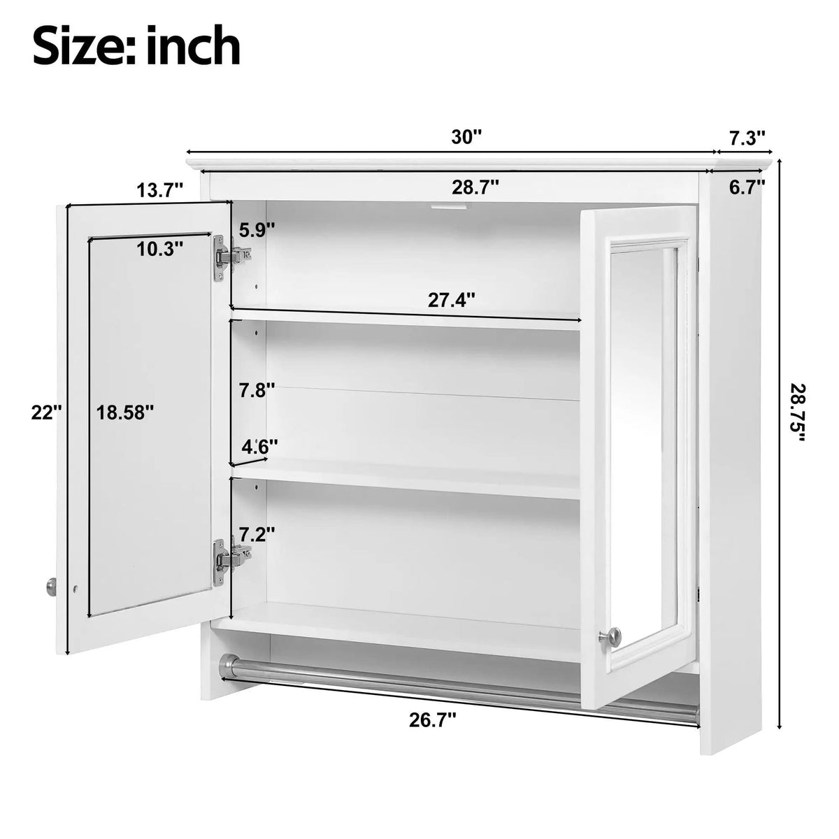 Modern Wall-Mounted Mirror Cabinet With Adjustable Shelves, Soft-Close Doors | 2 Pieces | Home Furniture | Home