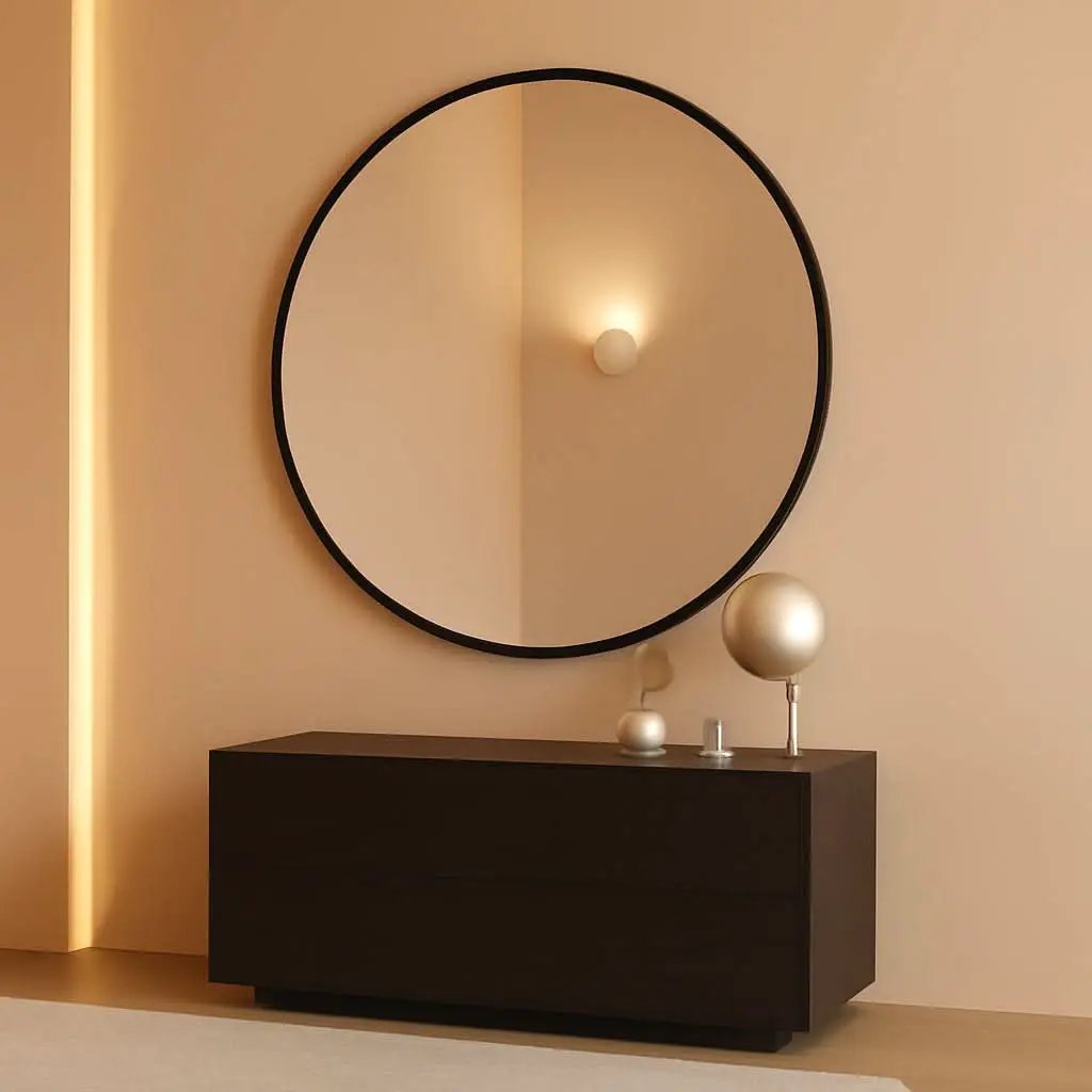 24 Inch Matte Black Round Wall Mirror For Bathroom Vanity And Living Room Decor from PriceLows™