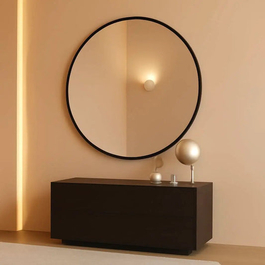 24 Inch Matte Black Round Wall Mirror For Bathroom Vanity And Living Room Decor from PriceLows™
