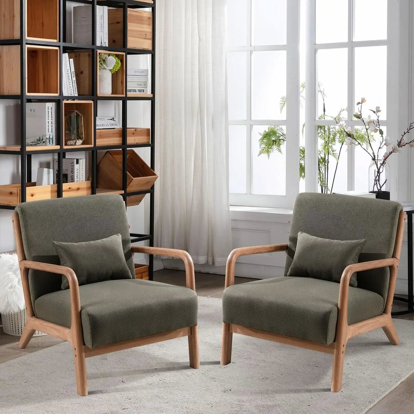 Green Upholstered Mid Century Modern Accent Armchair from PriceLows™