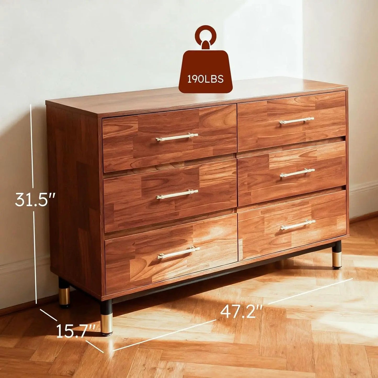 Walnut Dresser Six Drawer Storage Organizer Cabinet from PriceLows™
