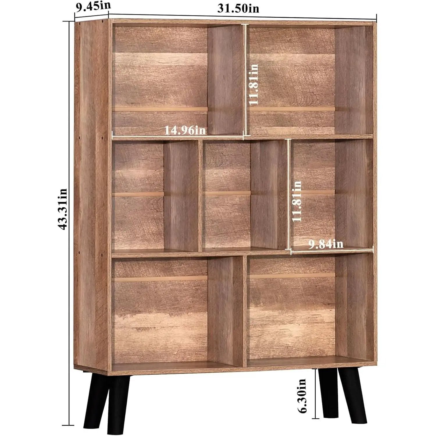 7 Cube Bookshelf 3 Tier Modern With Legs Oak Grey Display from PriceLows™