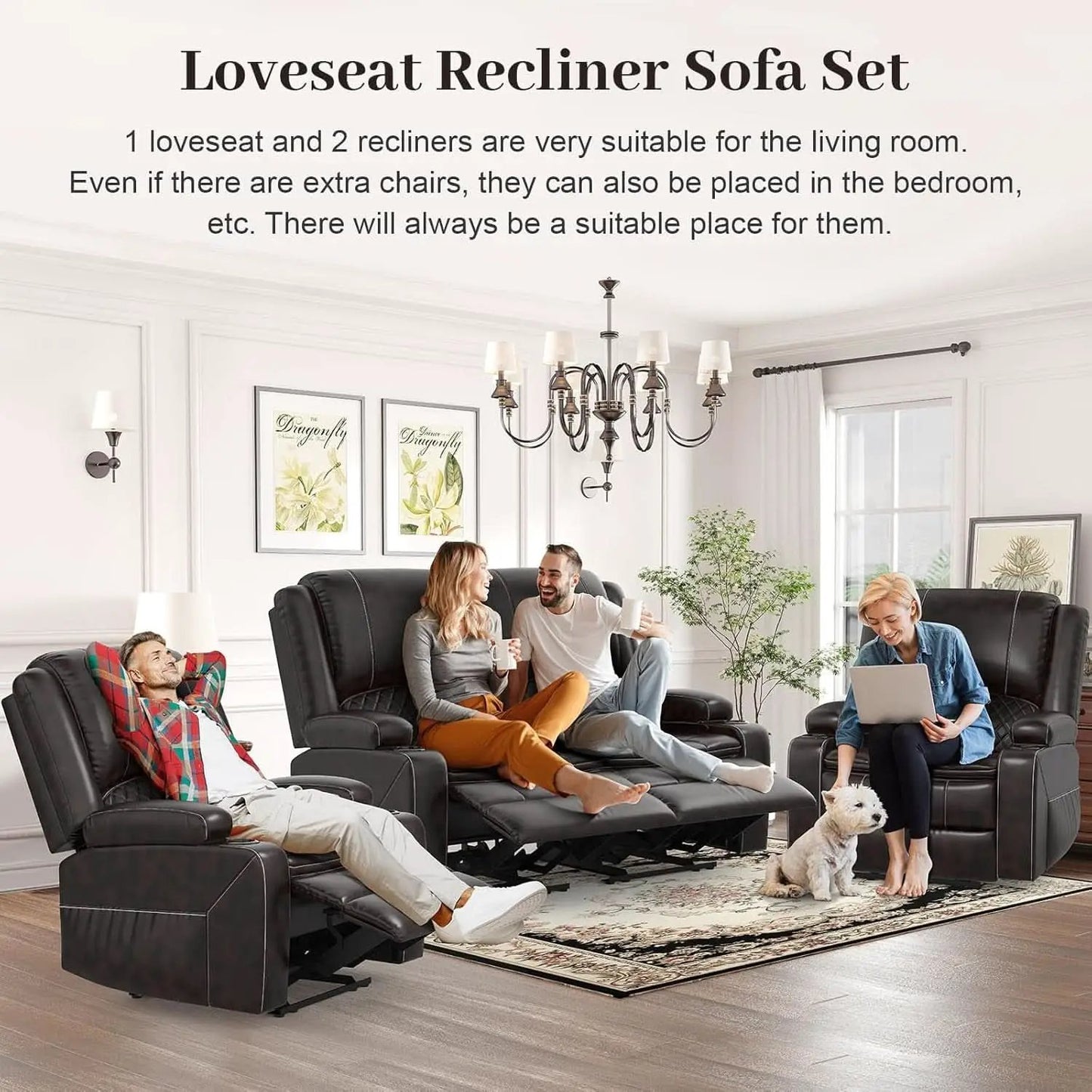 Grey Leather Reclining Loveseat Set With Console And Chairs from PriceLows™