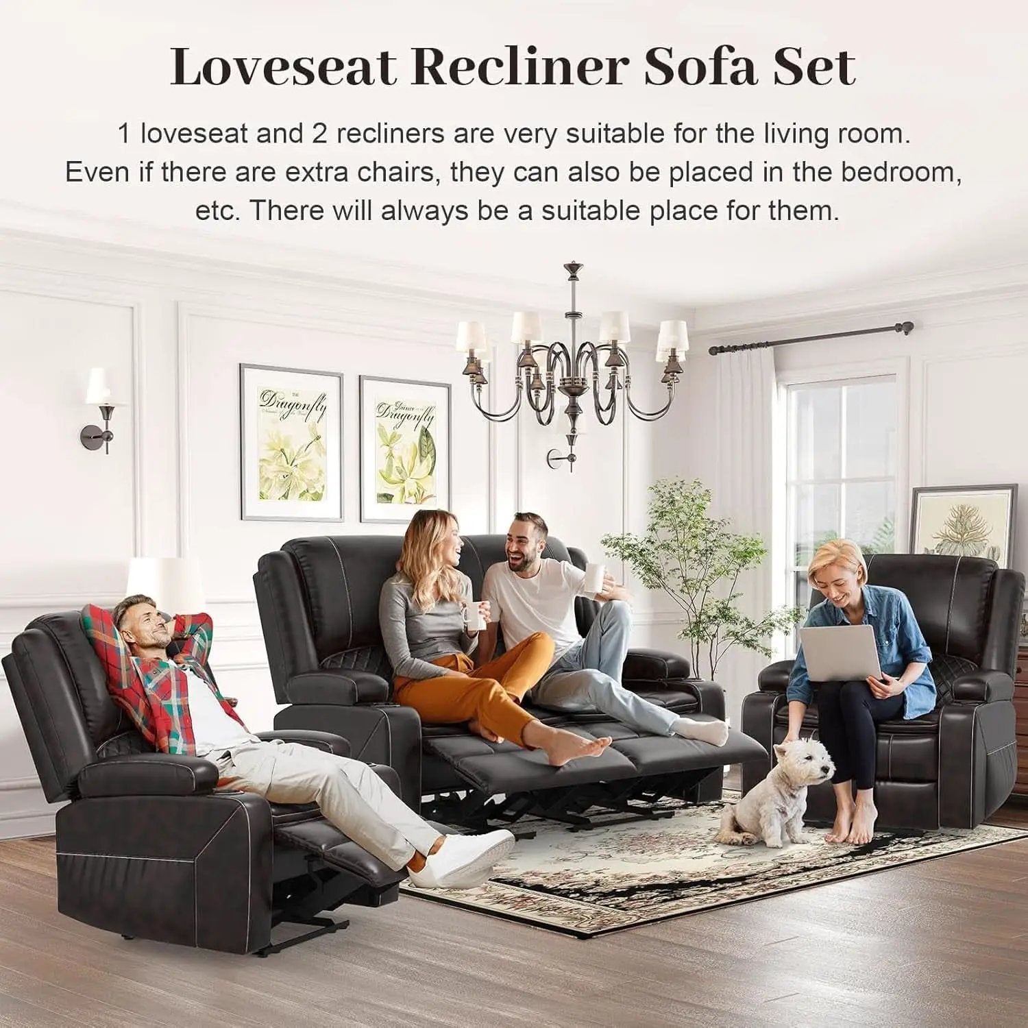 Grey Leather Reclining Loveseat Set With Console And Chairs from PriceLows™
