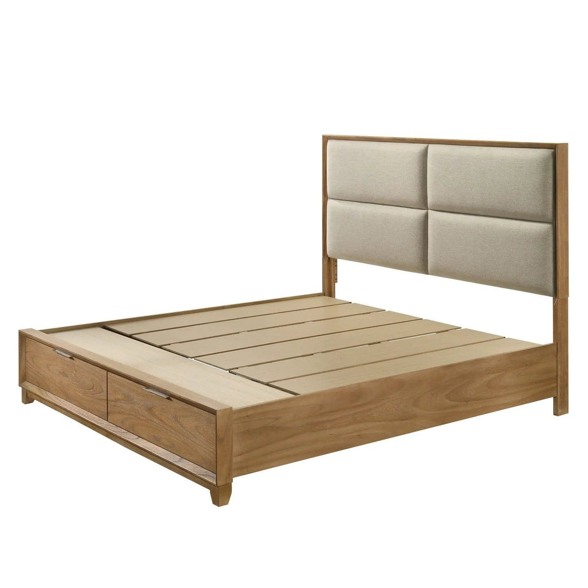 Contemporary Storage Platform Bed With Ultra Plush Headboard | 2 Pieces | Fabric & Wood | Bedroom