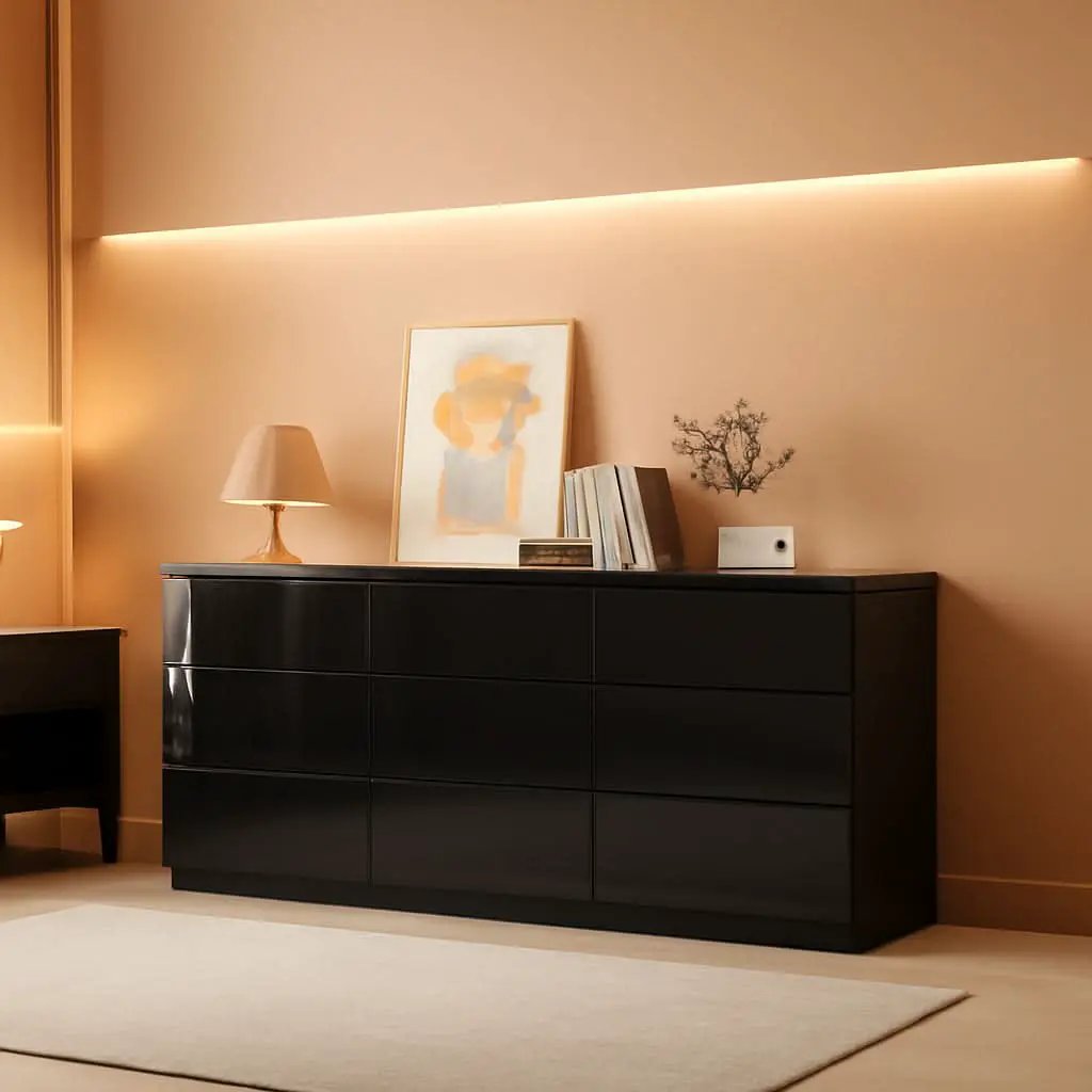 70 Inch Black Dresser With Built In Power Outlets Storage from PriceLows™