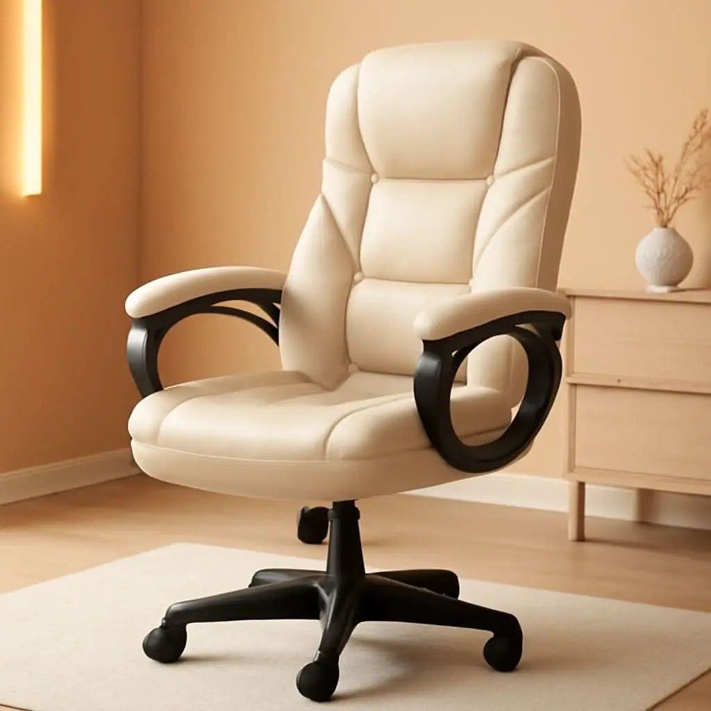 Beige High Back Office Chair With Adjustable Height And Lumbar Support from PriceLows™