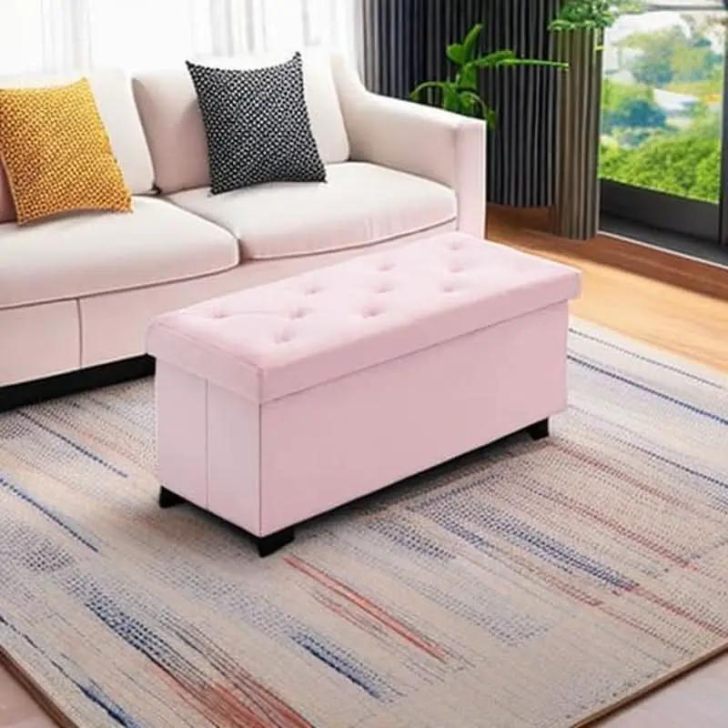 Pink 43 Inch Velvet Lux Foldable Storage Ottoman Bench from PriceLows™