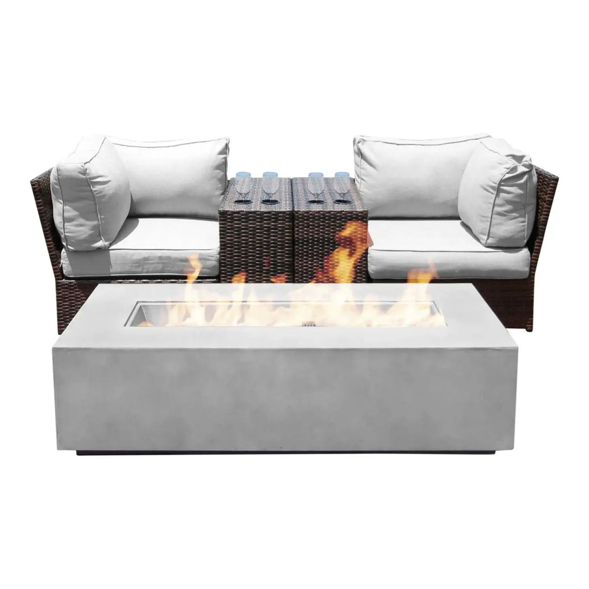 Outdoor Conversation Set | Fire Pit Included | 5 Inch Olefin Cushions | Espresso HDPE Wicker