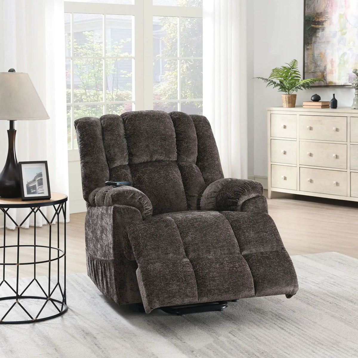 Power Motion Recliner With Lift Heating Massage Function - Massage Chair | 37 x 36 x 42 in | Chenille & Fabric | Brown