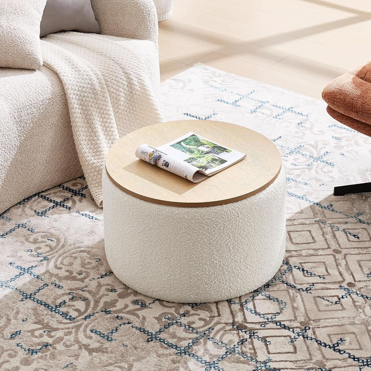 Circular Storage Ottoman With Wooden Lid Upholstered from PriceLows™