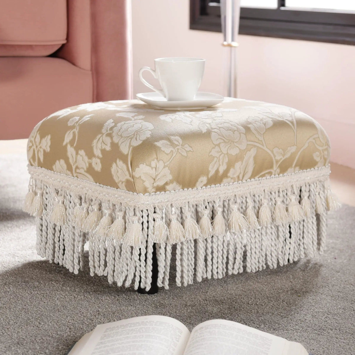 Fiona Handcrafted Accent Footstool Ottoman | 17 x 13 x 10.5 in | Fabric & Plywood | Living Room
