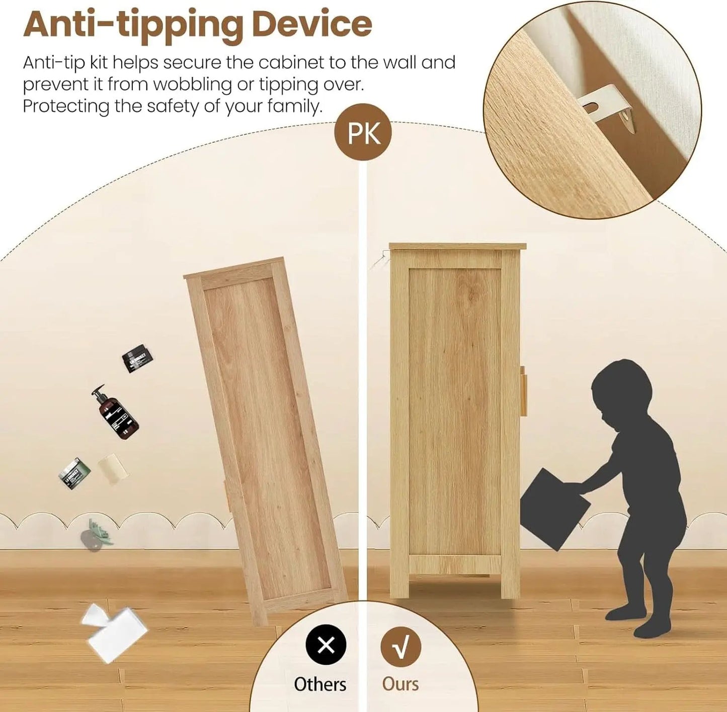 Rattan Storage Cabinet With 4 Adjustable Shelves Natural from PriceLows™