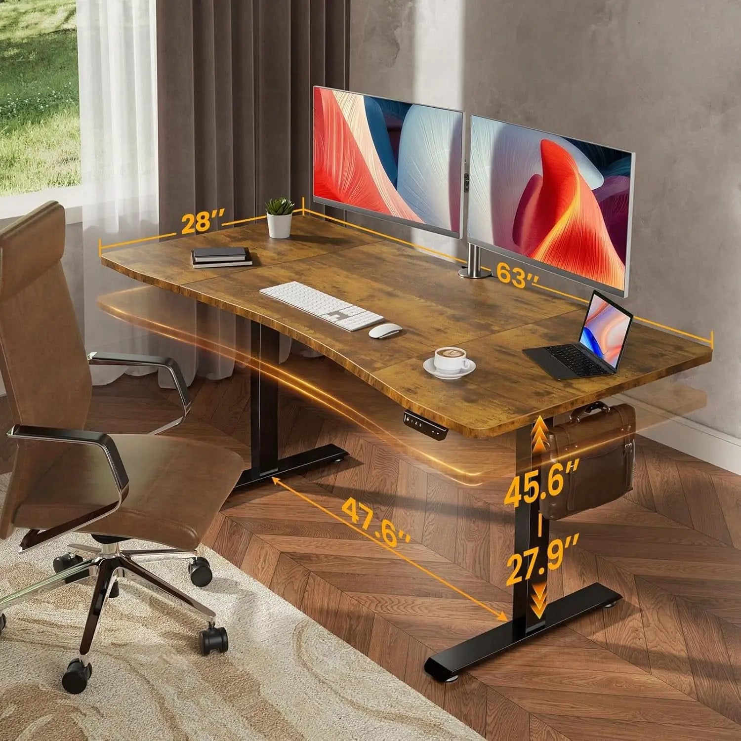 63 Inches Electric Standing Desk Brown Walnut Finish from PriceLows™