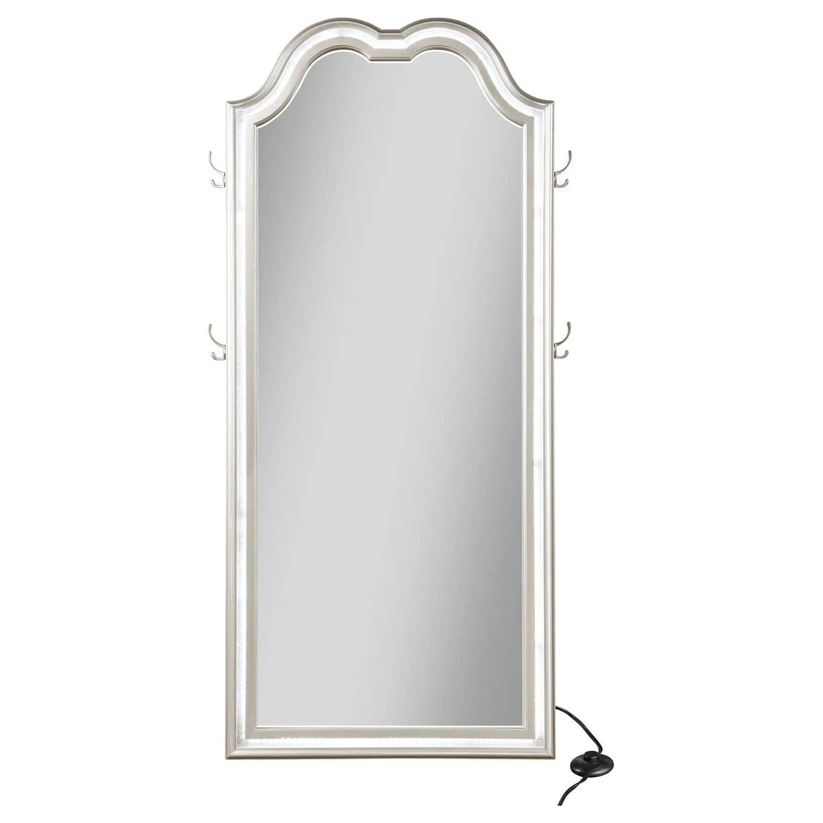 Evangeline Full Length LED Light Floor Mirror Silver | 35.75 x 2 x 80 in | Glass | Oak
