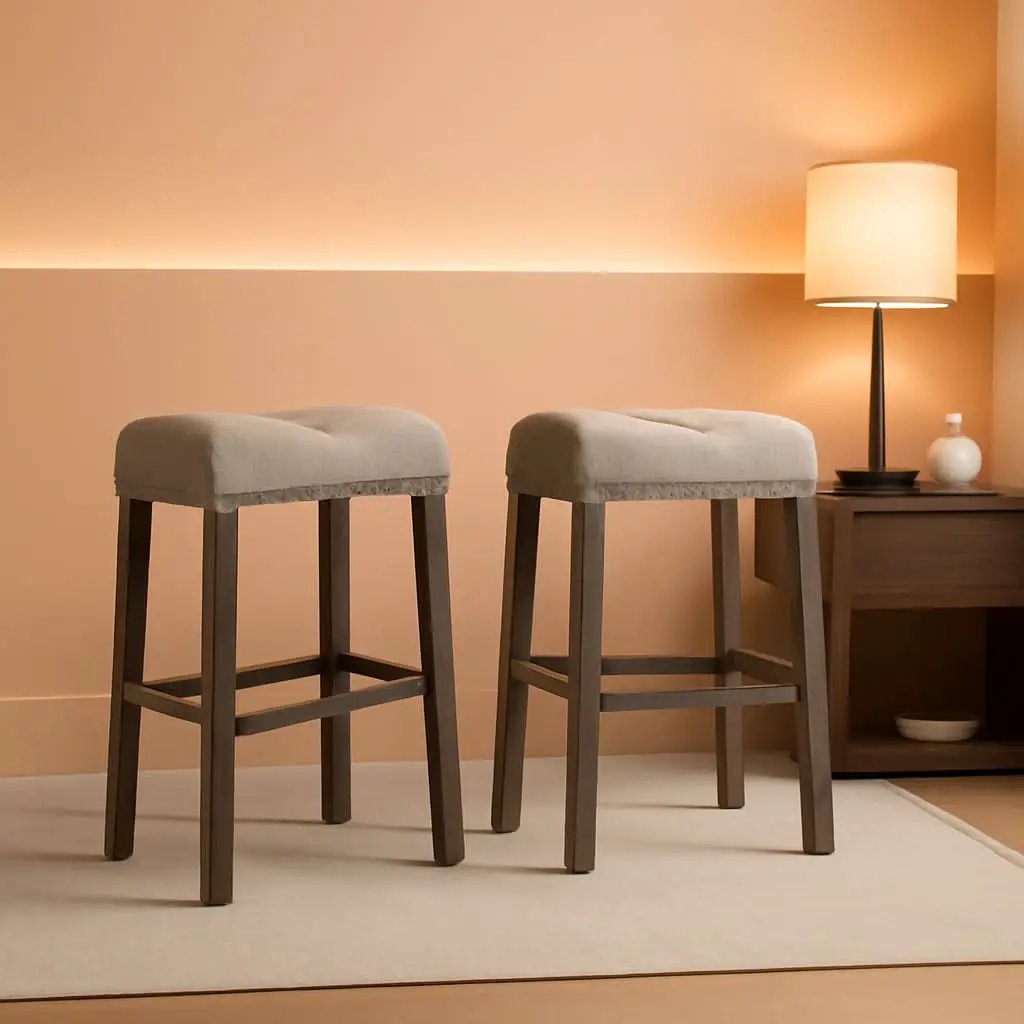 Gray 29 Inch Bar Stools Set Of 2 With Backless Saddle Seat from PriceLows™